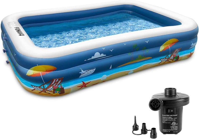 Photo 1 of Inflatable Swimming Pool for Family, FUNAVO 100" X 71" X 22" Full-Sized Inflatable Kiddie Pools, Lounge Pool for Baby Toddlers Kids Adults, Outdoor Backyard Blow Up Pool, Electric Pump Included
