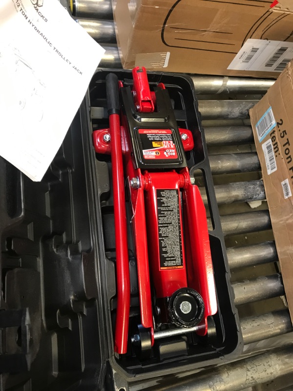 Photo 2 of BIG RED TAM825013S Torin Hydraulic Trolley Floor Service/Floor Jack with Blow Mold Carrying Storage Case, 2.5 Ton (5,000 lb) Capacity, Red 2.5 Ton with Storage Case