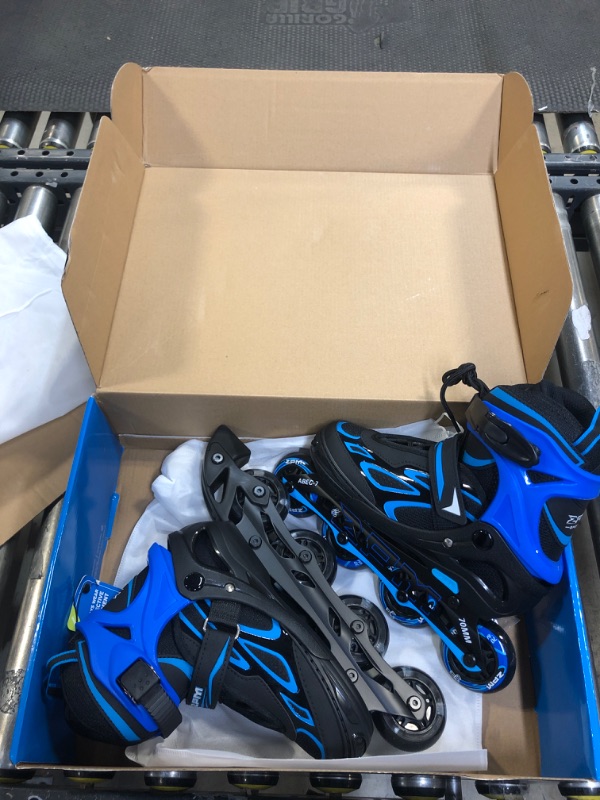 Photo 1 of 2PM SPORTS Vinal Girls Adjustable Flashing Inline Skates, All Wheels Light Up, Fun Illuminating Skates for Kids and Men- Azure Small (1Y-4Y US) Azure & Blue Medium - Big Kid (1-4 US)
