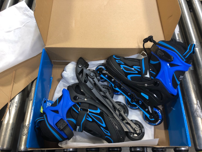Photo 1 of 2PM SPORTS Vinal Girls Adjustable Flashing Inline Skates, All Wheels Light Up, Fun Illuminating Skates for Kids and Men- Azure Small (1Y-4Y US) Azure & Blue Medium - Big Kid (1-4 US)