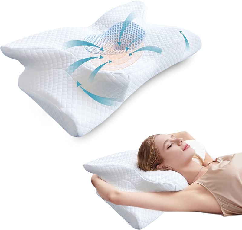 Photo 1 of  DOWUDO Contour Memory Foam Pillow with 2 Pillowcase, Cervical Pillows for Neck and Shoulder Pain,Hollow Contour Pillow, Ergonomic Orthopedic Support Bed Pillows for Side, Back and Sleepers ---- OUT OF THE BOX NEW