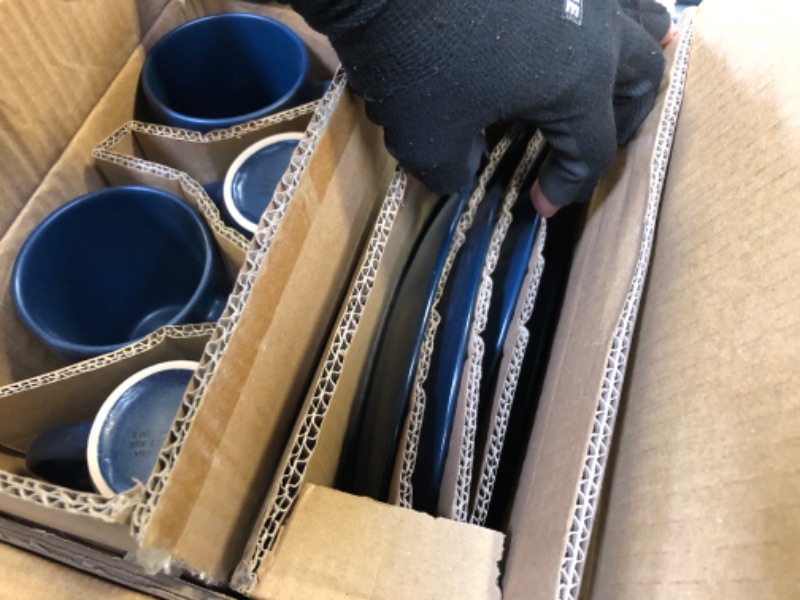 Photo 1 of Sinouso 16 Piece Stoneware Dinnerware Set,Dinnerware Set for 4,Plates and Bowls Sets,Plates,Bowls,Cups,Microwave Dishwasher Safe,Service for 4 (Navy Blue Matte)