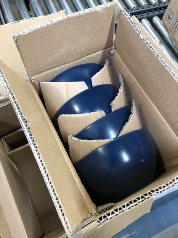 Photo 1 of Sinouso 16 Piece Stoneware Dinnerware Set,Dinnerware Set for 4,Plates and Bowls Sets,Plates,Bowls,Cups,Microwave Dishwasher Safe,Service for 4 (Navy Blue Matte)