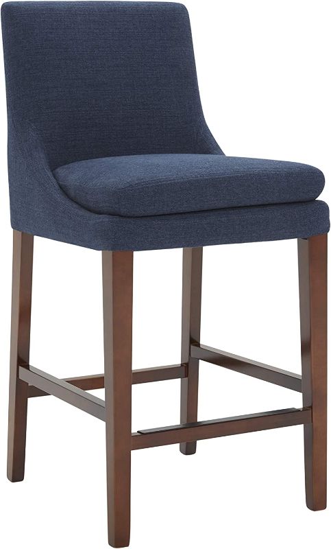 Photo 1 of Amazon Brand – Stone & Beam Elise Upholstered Counter-Height Barstool, 38.6"H, Midnight Blue Midnight Counter Height
