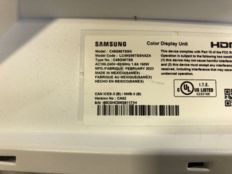 Photo 8 of SAMSUNG 49-inch Odyssey G9 Gaming Monitor | QHD, 240hz, 1000R Curved, QLED, NVIDIA G-SYNC & FreeSync | LC49G95TSSNXZA Model ------ MISSING POWER CORD
