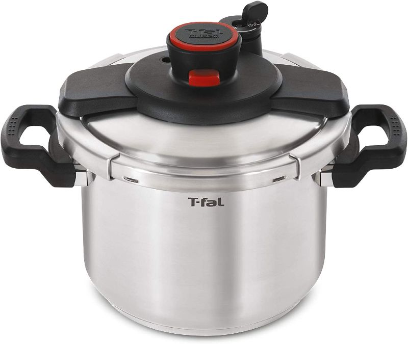 Photo 1 of T-fal P45009 Clipso Stainless Steel Dishwasher Safe PTFE PFOA and Cadmium Free 12-PSI Pressure Cooker Cookware, 6-Quart, Silver - 7114000494