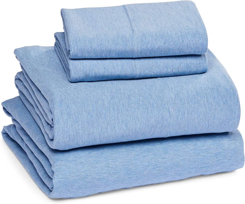 Photo 1 of Amazon Basics Cotton Jersey Bed Sheet Set - 4 pcs, Queen, Sky Blue -------- OUT OF THE BOX NEW