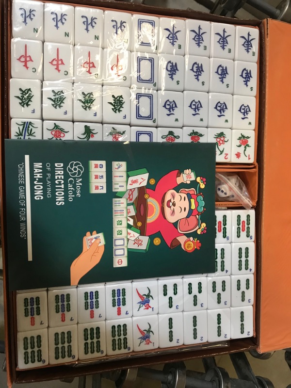 Photo 3 of Mose Cafolo Chinese Mahjong Set X-Large 144 Numbered Melamine 1.5" Large Size Tile with Carrying Travel Case, English Manual, Pro Complete Mahjong Game Set, (Majiang, Mah-Jongg, Maj Jongg, Ma Jong) Green Tiles