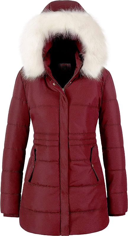 Photo 1 of Chrisuno Women's Winter Warm Coats Puffer Jacket Long Drawstring Waterproof Snow Parka With Removable Faux Fur Trim Hood