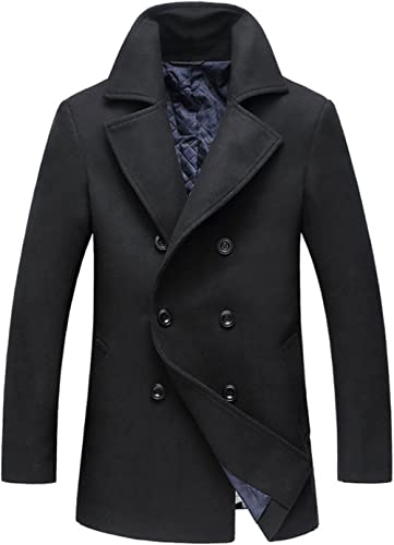 Photo 1 of Large - chouyatou Men's Classic Notched Collar Double Breasted Wool Blend Pea Coat ---- clean before wearing 
