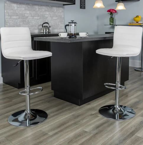 Photo 1 of Adjustable Height White Cushioned Bar Stool
