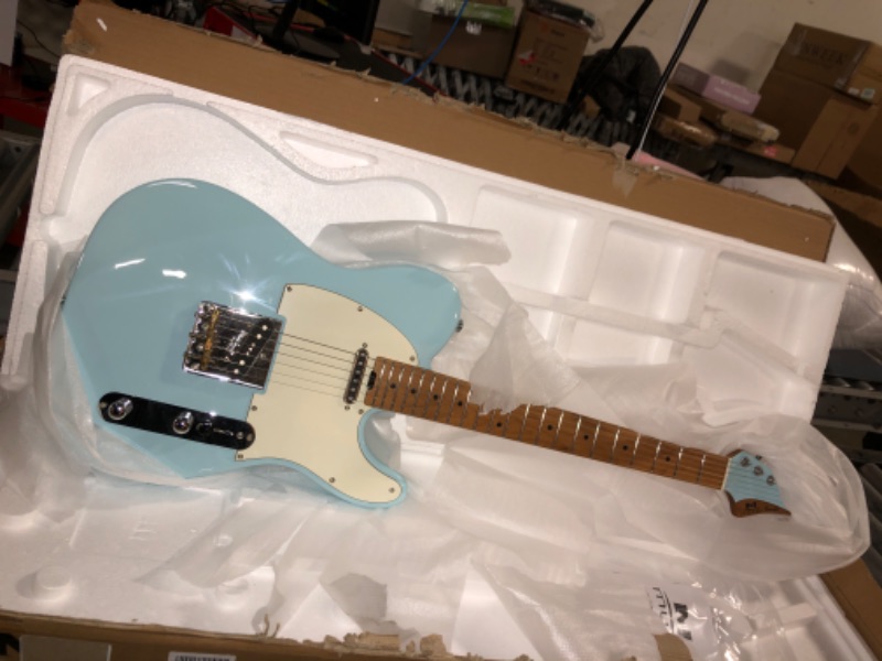 Photo 2 of M MUSI Virgo Classic Electric Guitar, Roasted Maple Compound Fingerboard, Locking Tuners, Rounded End Stainless Steel Frets, Slim C Neck, Contoured Body Baby Blue