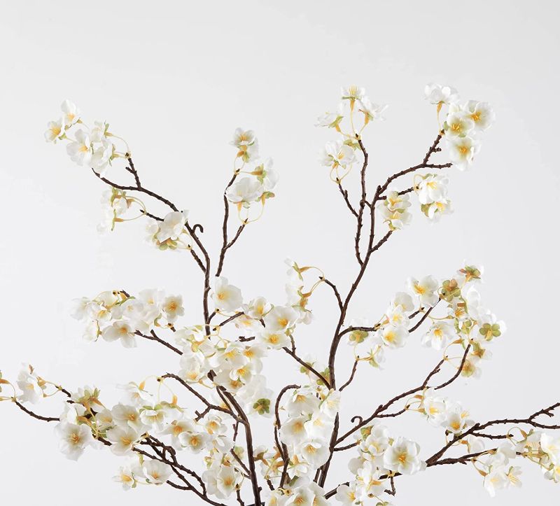 Photo 1 of 3PCS 38 inch Artificial Cherry Blossom Branches, White Cherry Blossom Branches, Silk Flowers for Home Decor Indoor Spring Decorations, Cherry Blossom Flowers (White)

