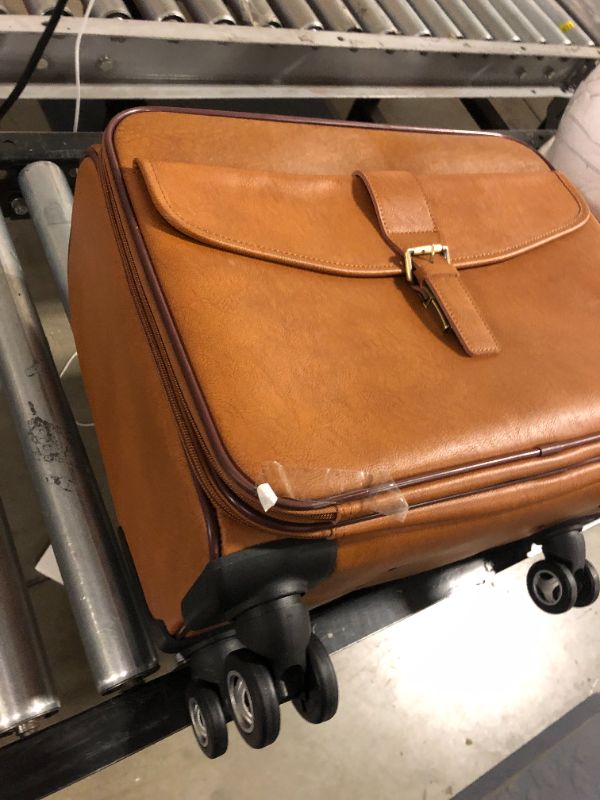 Photo 2 of  Leather Rolling Laptop Case Wheeled Briefcase Suitcase Roller Boarding Brown