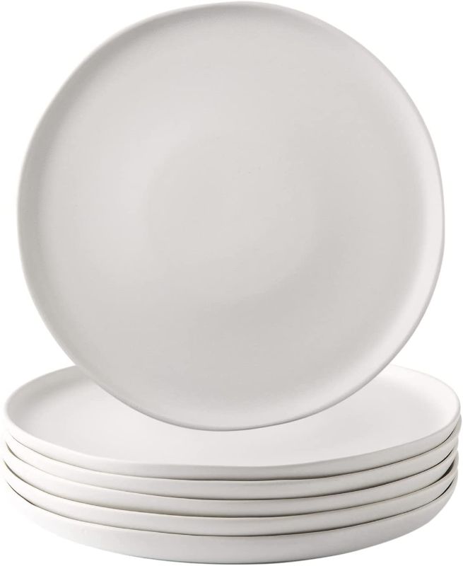 Photo 1 of AmorArc Ceramic Dinner Plates Set of 6, Wavy Rim 10.5 Inch Stoneware Dish Set, Large Dinnerware Plates for Kitchen-Microwave&Dishwasher Safe, Scratch Resistant-Reactive Glaze Matte White
