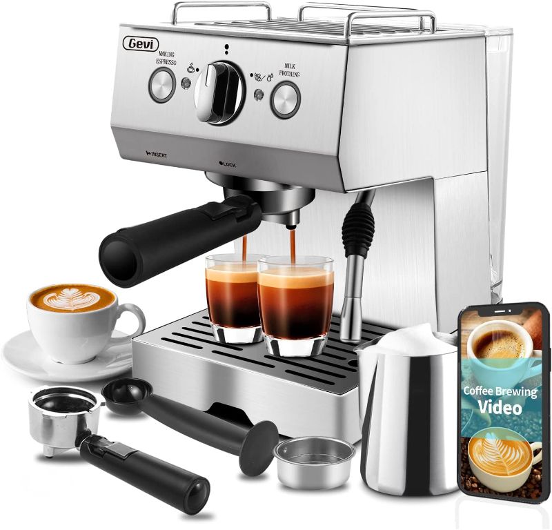 Photo 1 of Espresso Machines 15 Bar with Adjustable Milk Frother Wand Expresso Coffee Machine for Cappuccino, Latte, Mocha, Machiato, 1.5L Removable Water Tank, Double Temperature Control System, 1100W, Black
