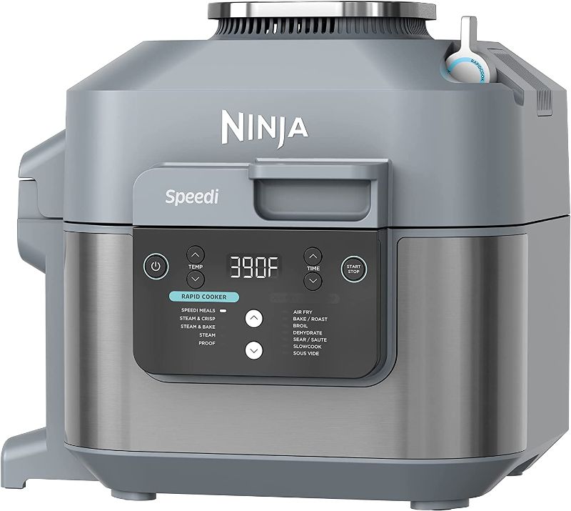 Photo 1 of Ninja SF301 Speedi Rapid Cooker & Air Fryer, 6-Quart Capacity, 12-in-1 Functions to Steam, Bake, Roast, Sear, Sauté, Slow Cook, Sous Vide & More, 15-Minute Speedi Meals All In One Pot, Sea Salt Gray
