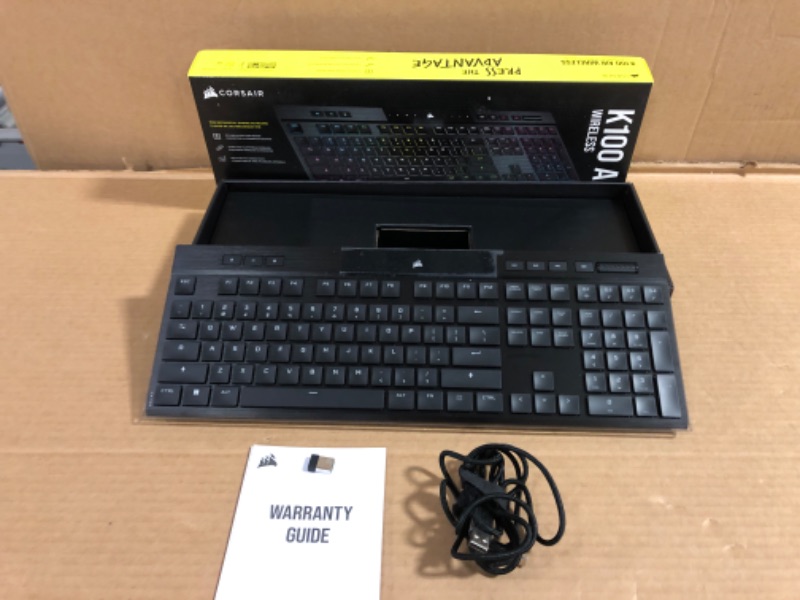 Photo 4 of Corsair K100 AIR Wireless RGB Mechanical Gaming Keyboard - Ultra-Thin, Sub-1ms Slipstream , Low-Latency Bluetooth, Cherry MX Ultra Low Profile Keyswitches - NA Layout, QWERTY - Black K100 AIR WIRELESS CHERRY MX Ultra Low Profile Switches