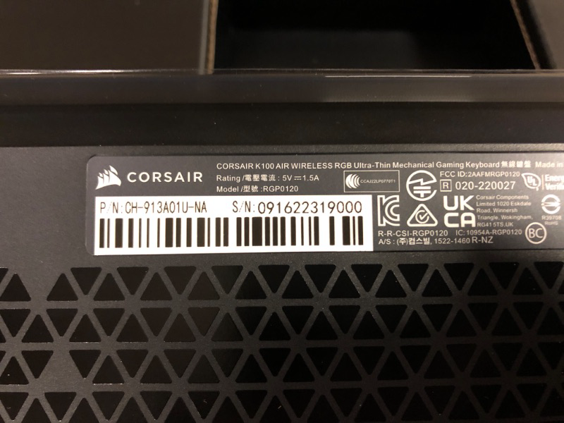 Photo 1 of Corsair K100 AIR Wireless RGB Mechanical Gaming Keyboard - Ultra-Thin, Sub-1ms Slipstream , Low-Latency Bluetooth, Cherry MX Ultra Low Profile Keyswitches - NA Layout, QWERTY - Black K100 AIR WIRELESS CHERRY MX Ultra Low Profile Switches