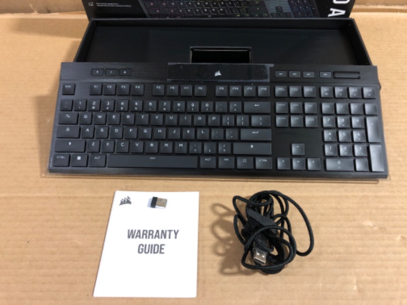 Photo 2 of Corsair K100 AIR Wireless RGB Mechanical Gaming Keyboard - Ultra-Thin, Sub-1ms Slipstream , Low-Latency Bluetooth, Cherry MX Ultra Low Profile Keyswitches - NA Layout, QWERTY - Black K100 AIR WIRELESS CHERRY MX Ultra Low Profile Switches