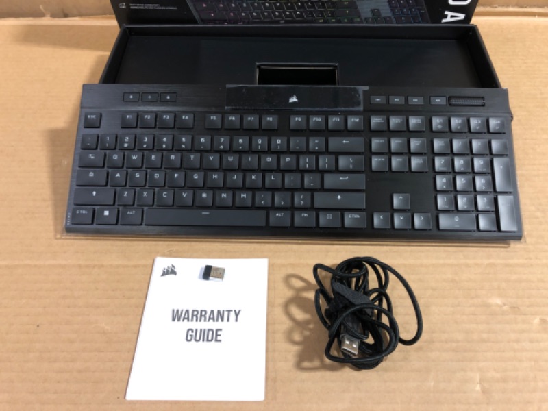Photo 1 of Corsair K100 AIR Wireless RGB Mechanical Gaming Keyboard - Ultra-Thin, Sub-1ms Slipstream , Low-Latency Bluetooth, Cherry MX Ultra Low Profile Keyswitches - NA Layout, QWERTY - Black K100 AIR WIRELESS CHERRY MX Ultra Low Profile Switches