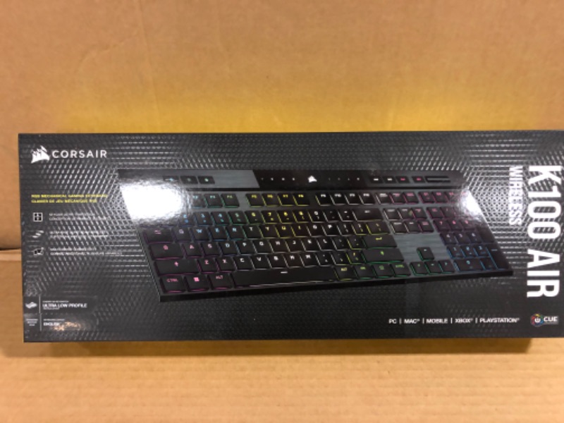 Photo 1 of Corsair K100 AIR Wireless RGB Mechanical Gaming Keyboard - Ultra-Thin, Sub-1ms Slipstream , Low-Latency Bluetooth, Cherry MX Ultra Low Profile Keyswitches - NA Layout, QWERTY - Black K100 AIR WIRELESS CHERRY MX Ultra Low Profile Switches