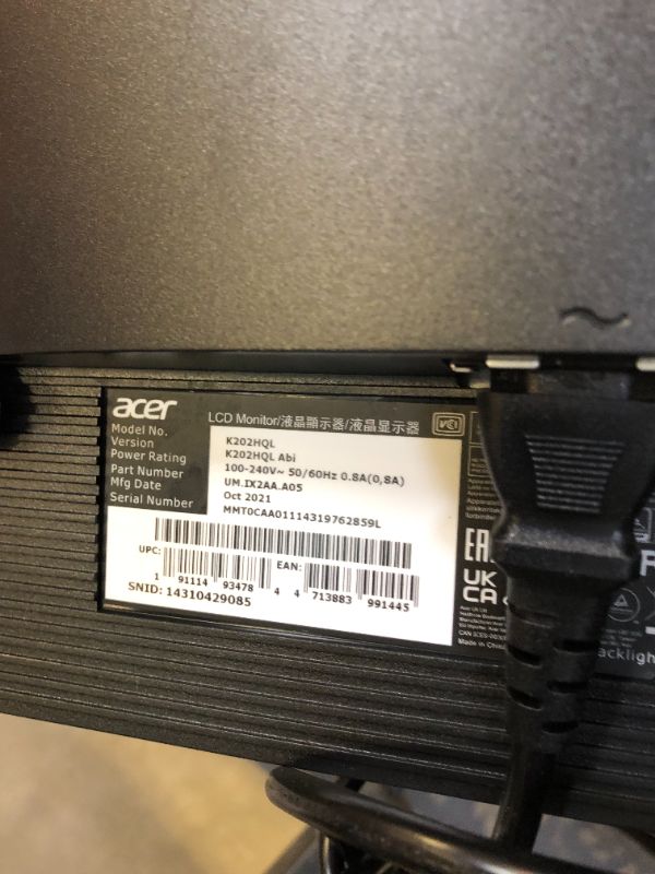 Photo 6 of Acer K202HQL Abi 19.5" HD (1366 x 768) NTSC 72% Color Gamut Tilt VESA Compatible Monitor for Work or Home | 1 x HDMI & VGA Port, Black 19.5-inch (HD 1366 x 768) Monitor