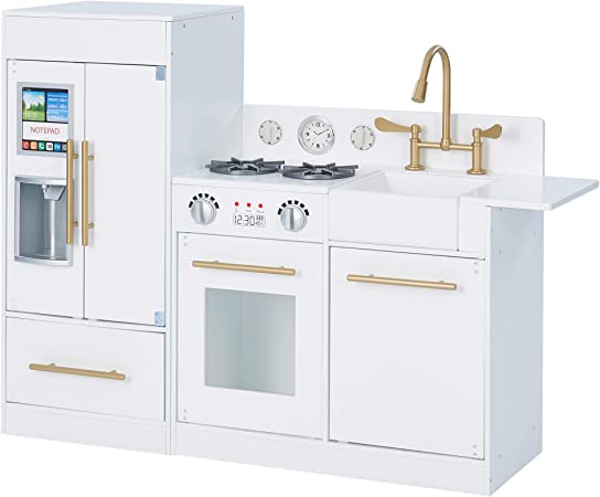 Photo 1 of 
Teamson Kids Little Chef Chelsea Kids Play Kitchen, Wood Play Kitchen Set for Toddlers with Pretend Ice-Maker, Modular Design, & Storage Space, White/Gold
Style:Chelsea Modern