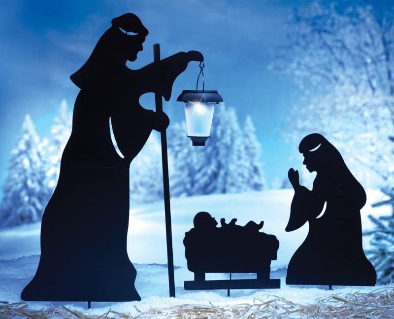 Photo 1 of  Silhouette Christmas Outdoor Decoration, Three Piece Heavy Gauge Sheet Metal Shadow Style Christmas Nativity Scene with Jesus in a Manger, Joseph and The Virgin Mary.Holy Nativity Shadow