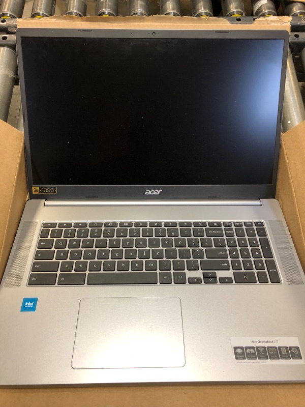 Photo 5 of Acer 2022 Chromebook, 17" IPS Full HD(1920x1080) Screen, Intel Celeron Processor Up to 2.80 GHz, 4GB DDR4 Ram, 64GB SSD, Super-Fast 6th Gen WiFi, Chrome OS, Natural Silver(Renewed)
++++UNABLE TO TEST, MISSING LAPTOP CHARGER, LIGHT USE,  MINOR SCRATCHES ON