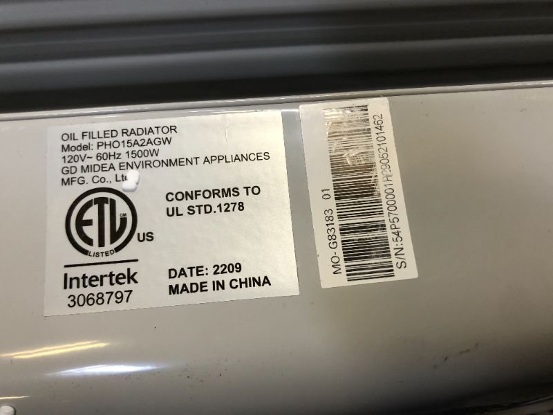 Photo 3 of PELONIS PHO15A2AGW, Basic Electric Oil Filled Radiator, 1500W Portable Full Room Radiant Space Heater with Adjustable Thermostat, White, 26.10 x 14.20 x 11.00 in
