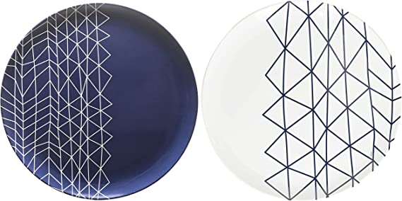 Photo 1 of bzyoo BPA-Free Dishwasher Safe 100% Melamine Round Platter Food Serving Tray + Tumbler Bundle for Casual dining Indoor and Outdoor Dining Party Cocktails ( Spidy French Navy)
