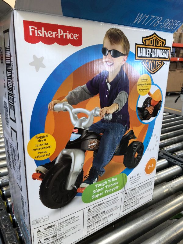 Photo 3 of Fisher-Price Harley-Davidson Tricycle with Handlebar Grips and Storage Area, Multi-Terrain Tires, Tough Trike [Amazon Exclusive] Harley - Davidson