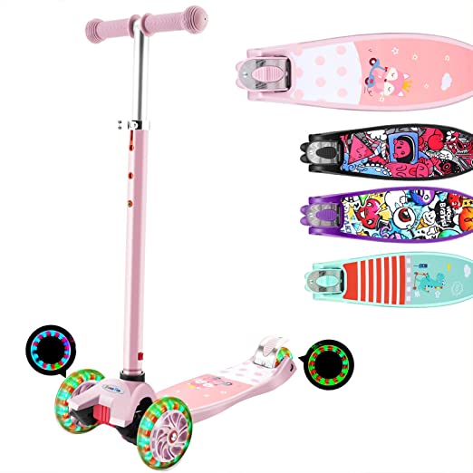 Photo 1 of Hikole Scooter for Kids with 3 LED Wheels – Adjustable Height, Lean to Steer Design, 3 Wheels Kick Scooter for Girls & Boys 3-12 Years Old PINK