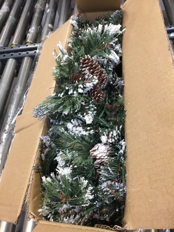 Photo 2 of 6' x 10" Pre-Lit Decorated Green Pine Artificial Christmas Garland, Warm White LED Lights