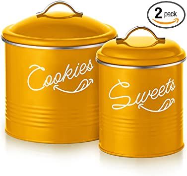 Photo 1 of Candy Jar & Cookie Jar for Kitchen counter | Farmhouse Kitchen Jars for Storage of Your Favorite Treats | Large & Medium Canisters Set of Two Cookie & Candy Jars with Lids | Airtight Jar by Nirgals (Yellow)
