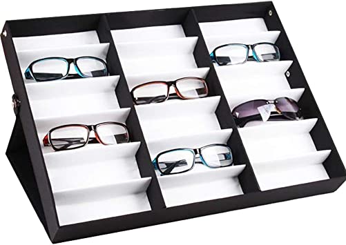 Photo 1 of 18 Slot Polyester Silk Lining Sunglasses Display Case Tray with Stand Function(1 pack)