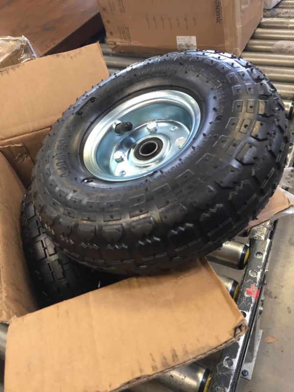 Photo 3 of 2 Pack 4.10/3.50-4" Pneumatic Air Filled Heavy-Duty Wheels/Tires,10" All Purpose Utility Wheels/Tires for Hand Truck/Gorilla Utility Cart/Garden Cart,5/8" Center Bearing,2.25" Offset Hub…