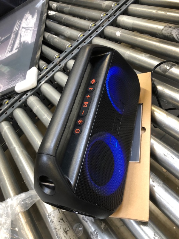 Photo 3 of ION Audio - Water-Resistant Bluetooth Stereo Boombox with Lights - Black---box is a little damaged 
