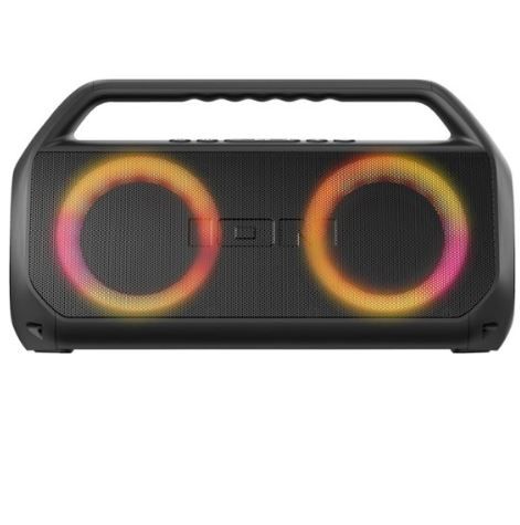 Photo 1 of ION Audio - Water-Resistant Bluetooth Stereo Boombox with Lights - Black---box is a little damaged 
