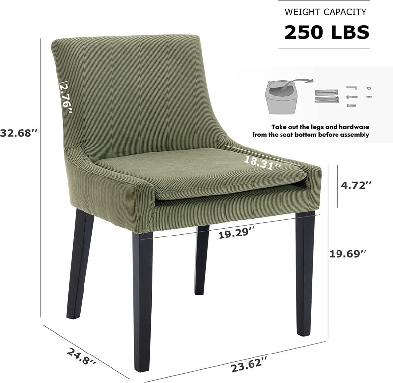 Photo 1 of COLAMY Modern Dining Chairs, Upholstered Corduroy Accent Side Leisure Chairs with Mid Back and Wood Legs for Living Room/Dining Room/Bedroom/Guest Room-Light Green