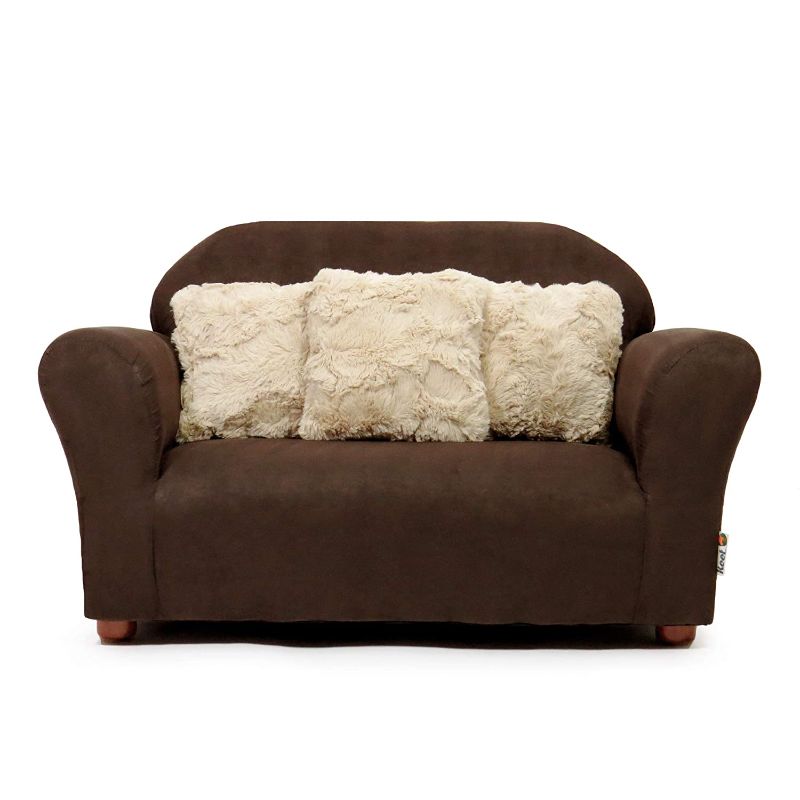 Photo 1 of Keet Plush Childrens Sofa with Accent Pillows, Brown and Khaki
