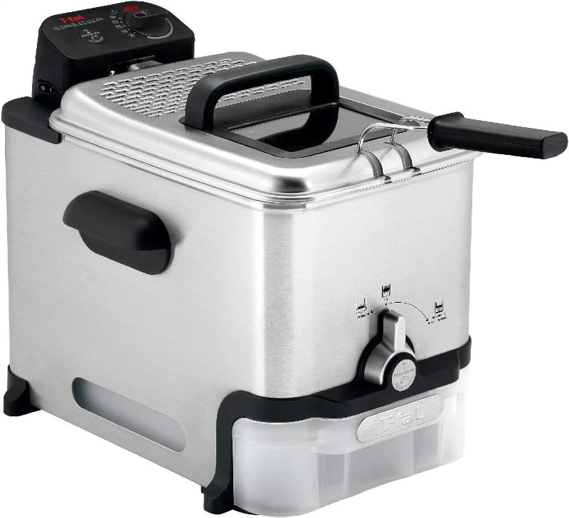 Photo 1 of T-fal Deep Fryer with Basket, Stainless Steel, Easy to Clean Deep Fryer, Oil Filtration, 2.6-Pound, Silver, Model FR8000
