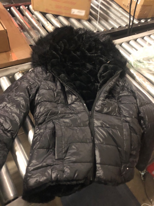 Photo 3 of Bellivera Women Double Sided Faux Fur Jacket Spring and Winter Fashion Reversible Hood Puffer Coat with Fur Collar Medium Black19225