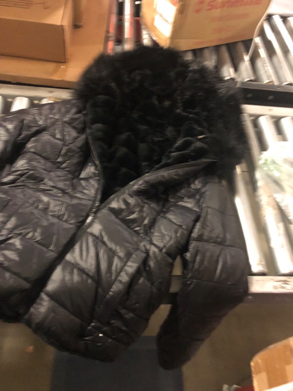 Photo 2 of Bellivera Women Double Sided Faux Fur Jacket Spring and Winter Fashion Reversible Hood Puffer Coat with Fur Collar Medium Black19225