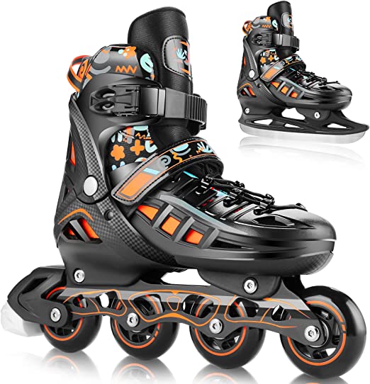 Photo 1 of Hikole Inline Skates for Adult Women and Men,Adjustable 2-in-1 Roller Skates Blades and Ice Skates,Outdoor Beginner Fitness Skates for Youth 9.5
