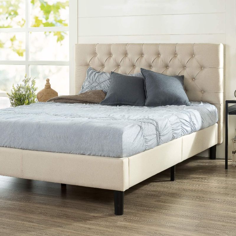 Photo 1 of ZINUS Misty Upholstered Platform Bed Frame / Mattress Foundation / Wood Slat Support / No Box Spring Needed / Easy Assembly, Taupe, Queen