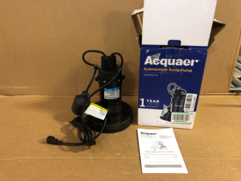 Photo 2 of Acquaer 1/3HP Sump Pump, 3040GPH Submersible Clean/Dirty Water Pump with Automatic Float Switch and 10ft Power Cord Sub Pump for Basement, Pool, Pond, Drain, Flooded Cellar, Aquarium and Irrigation 1/3HP 3040GPH