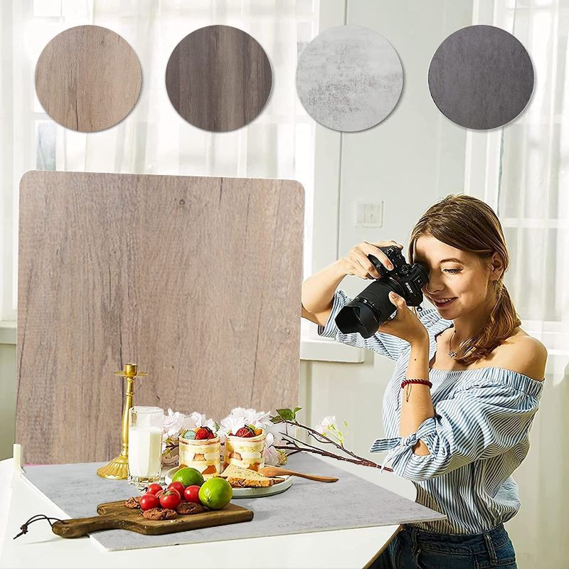 Photo 1 of 2PCS Double Sided Photo Backdrop Boards for Flat Lay, 24x24IN Wooden Cement Food Photography Background Tabletop Backdrop for Video Shooting, EOAJAFOU
