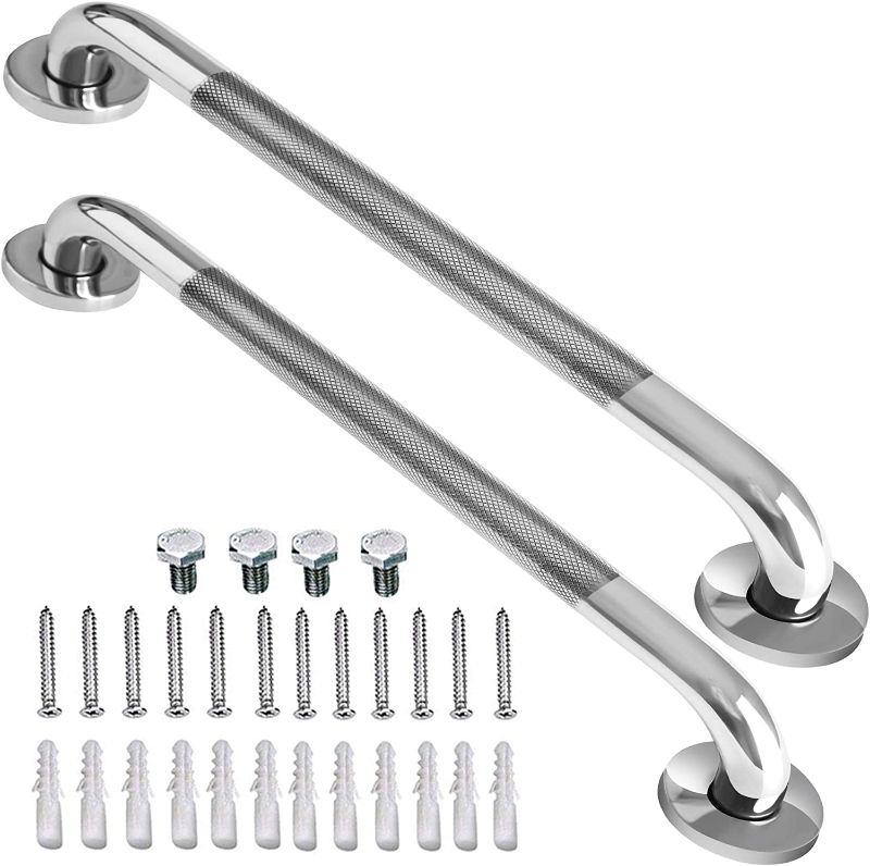 Photo 1 of 2 Pack 24 Inch Shower Grab Bar with Anti-Slip Grip, iMomwee Chrome Stainless Steel Bathroom Grab Bar Handle, Shower Balance Bar, Safety Hand Rail Support, Handicap Elderly Senior Assist Bath Handle
